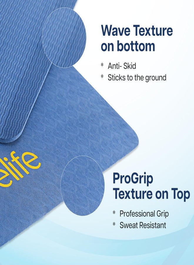 الحكمة والحياة بساط يوغا WiseLife TRU Alignment + حزام يوغا أنيق للرجال والنساء (مادة ProBalance TPE، سمك إضافي 6 مم، طول إضافي، عرض إضافي) (أزرق منتصف الليل) - Image 3