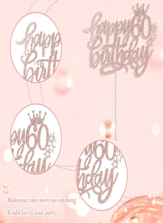 Larrel Happy 60th Birthday Cake Toppers 60 Cake Topper Happy 60th Birthday Decorations Cheers to 60 Years Candles Cakes Decorations with Star Glitter for Celebrating Anniversary Party Supplies(Rose Gold) - Image 3