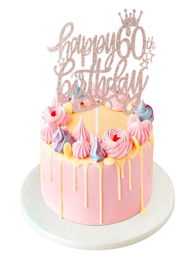 Larrel Happy 60th Birthday Cake Toppers 60 Cake Topper Happy 60th Birthday Decorations Cheers to 60 Years Candles Cakes Decorations with Star Glitter for Celebrating Anniversary Party Supplies(Rose Gold) - Image 1