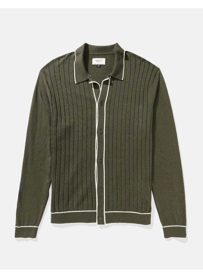 American Eagle AE Long-Sleeve Tipped Sweater Polo Shirt - Image 3