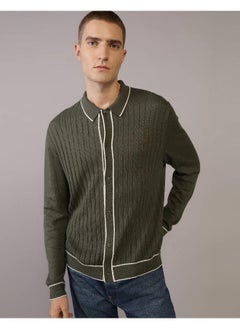 American Eagle AE Long-Sleeve Tipped Sweater Polo Shirt  - Image 1