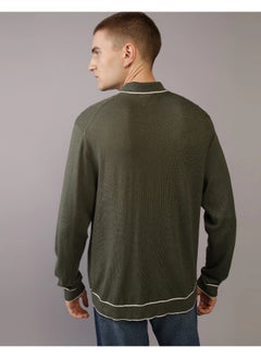 American Eagle AE Long-Sleeve Tipped Sweater Polo Shirt  - Image 2