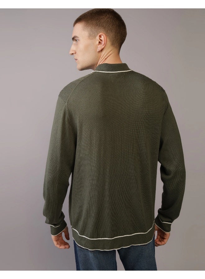 American Eagle AE Long-Sleeve Tipped Sweater Polo Shirt  - Image 2