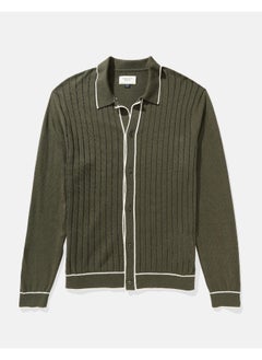 American Eagle AE Long-Sleeve Tipped Sweater Polo Shirt  - Image 3