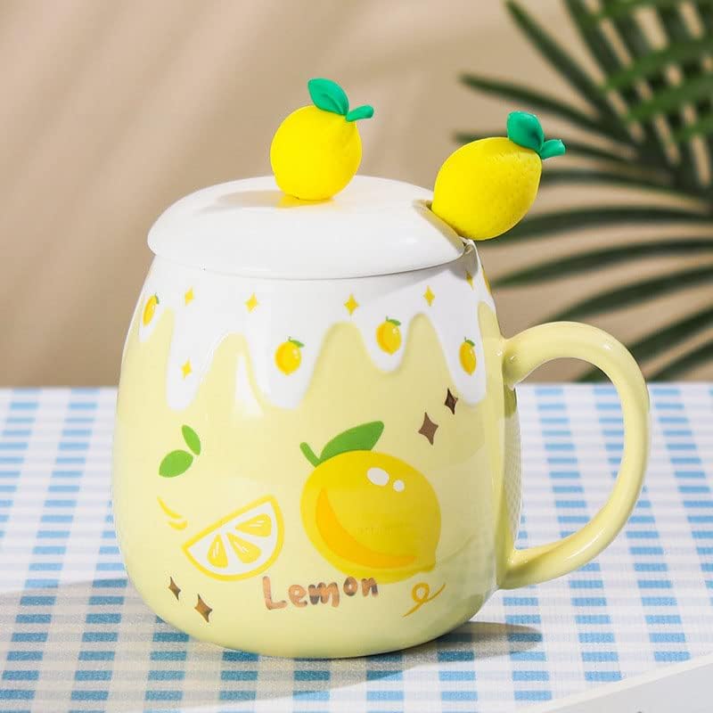 Mozacona Ceramic Mug Lemon Coffee Cup Water Cup with Lid and Spoon - Image 2