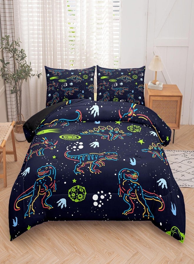 NINENINE Dinosaur Comforter Sets for Boys,Kids Dinosaur Bedding Set,Twin Size Bedding Sets for Boys Kids,Dark Blue Comforter Set with 1 Comforter 1 Pillowcase - Image 1