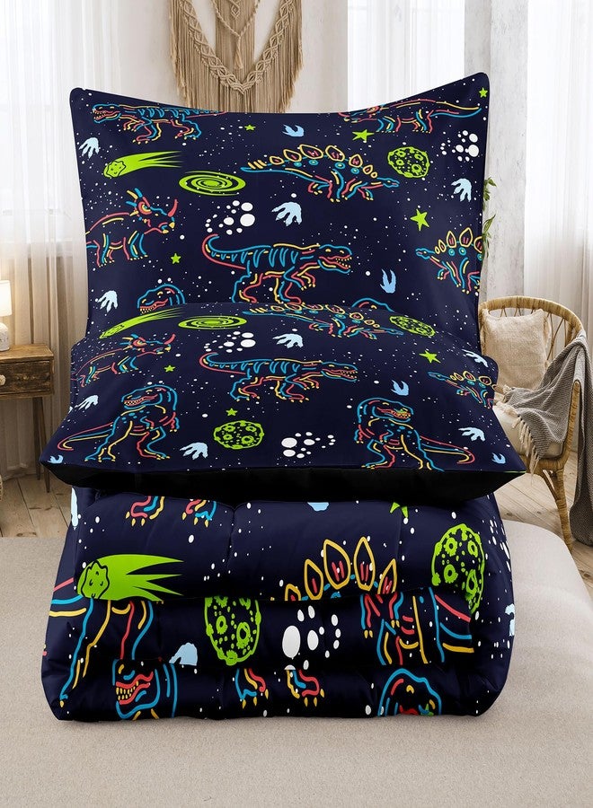 NINENINE Dinosaur Comforter Sets for Boys,Kids Dinosaur Bedding Set,Twin Size Bedding Sets for Boys Kids,Dark Blue Comforter Set with 1 Comforter 1 Pillowcase - Image 4