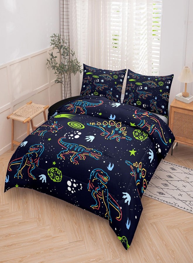 NINENINE Dinosaur Comforter Sets for Boys,Kids Dinosaur Bedding Set,Twin Size Bedding Sets for Boys Kids,Dark Blue Comforter Set with 1 Comforter 1 Pillowcase - Image 2