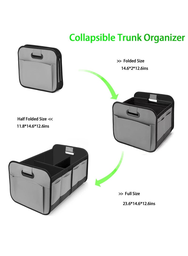 Collapsible Car Trunk Organizer, Waterproof Multi-Compartment Storage Box with Reinforced Handles, Fits Any Vehicle, Grey 600D Oxford Polyester - Image 5