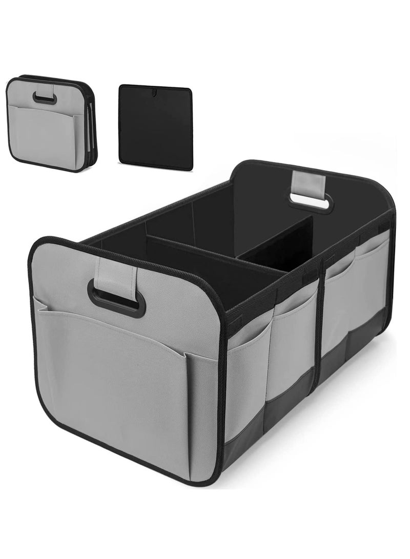 Collapsible Car Trunk Organizer, Waterproof Multi-Compartment Storage Box with Reinforced Handles, Fits Any Vehicle, Grey 600D Oxford Polyester - Image 1