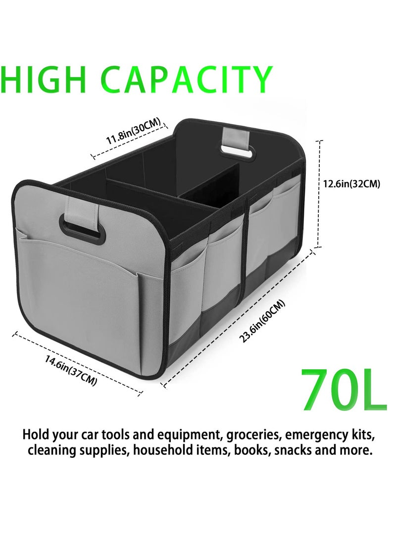 Collapsible Car Trunk Organizer, Waterproof Multi-Compartment Storage Box with Reinforced Handles, Fits Any Vehicle, Grey 600D Oxford Polyester - Image 2