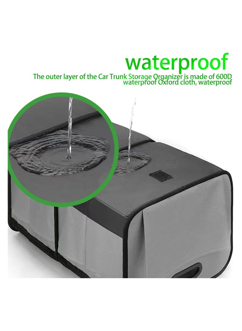 Collapsible Car Trunk Organizer, Waterproof Multi-Compartment Storage Box with Reinforced Handles, Fits Any Vehicle, Grey 600D Oxford Polyester - Image 3