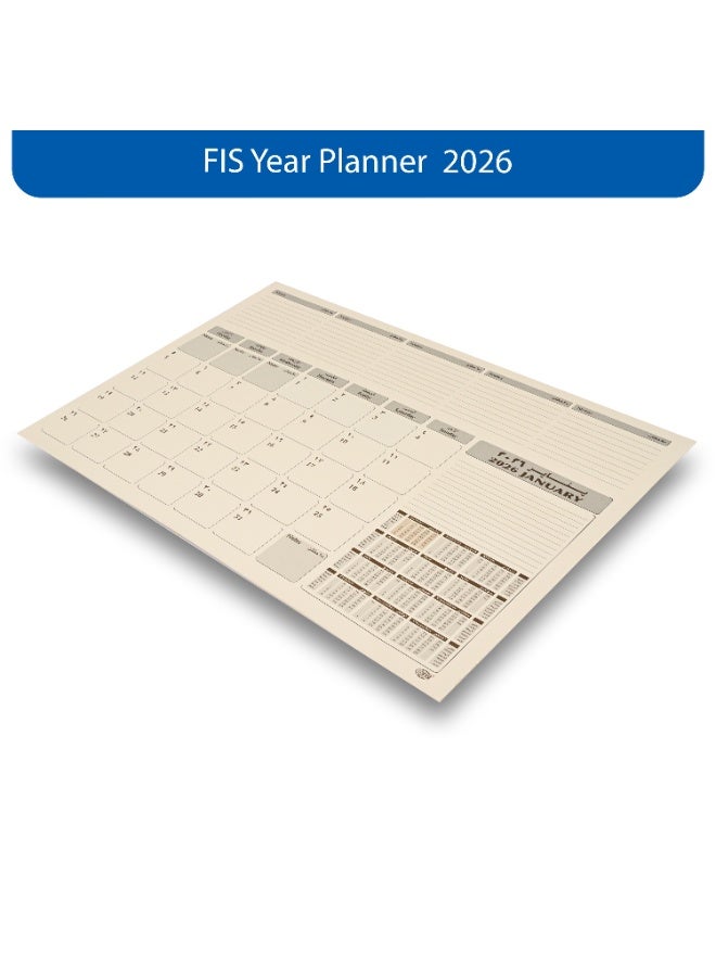 FIS 2026 Year Planner – PVC Desk Blotter with Brown Italian PU Flap, 490x340mm, 12 Monthly Sheets, Ivory Paper, (English/Arabic), Ideal for Desk Use, Daily Notes & Reminders – FSDKPAE26BR - Image 2