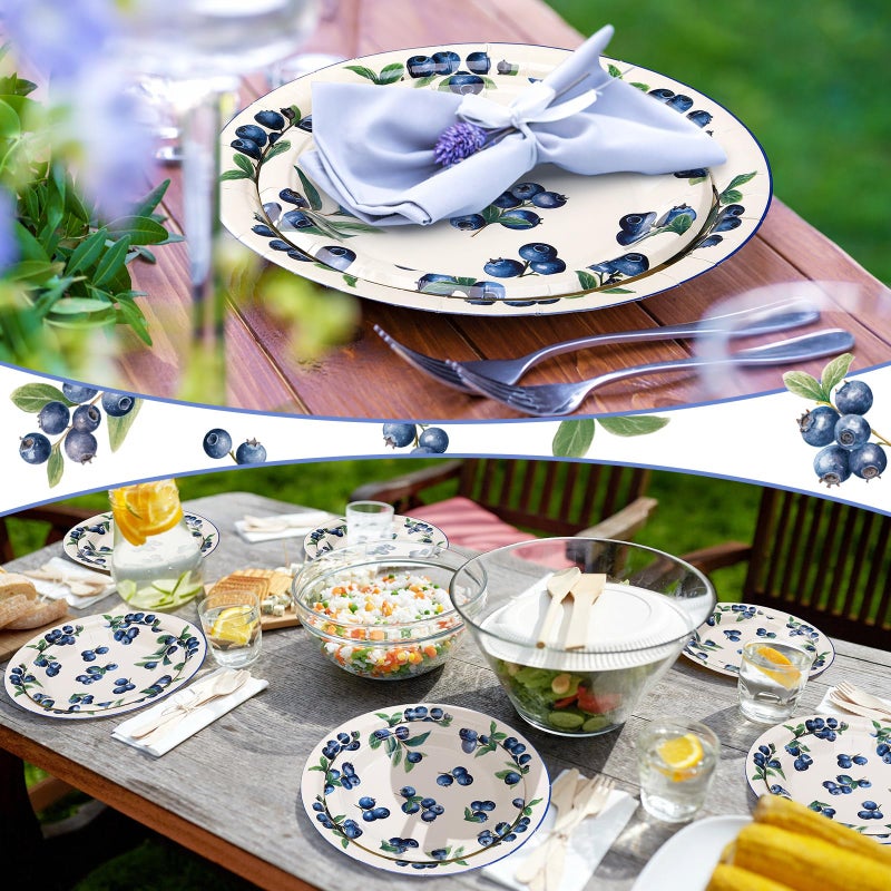 Funnymoom 48 Pcs Blueberry Paper Plates Set Include 9 Inch and 7 Inch Spring Watercolor Disposable Plates Summer Decorative Dinner Birthday Party Tableware for Baby Shower Party Supplies - Image 3