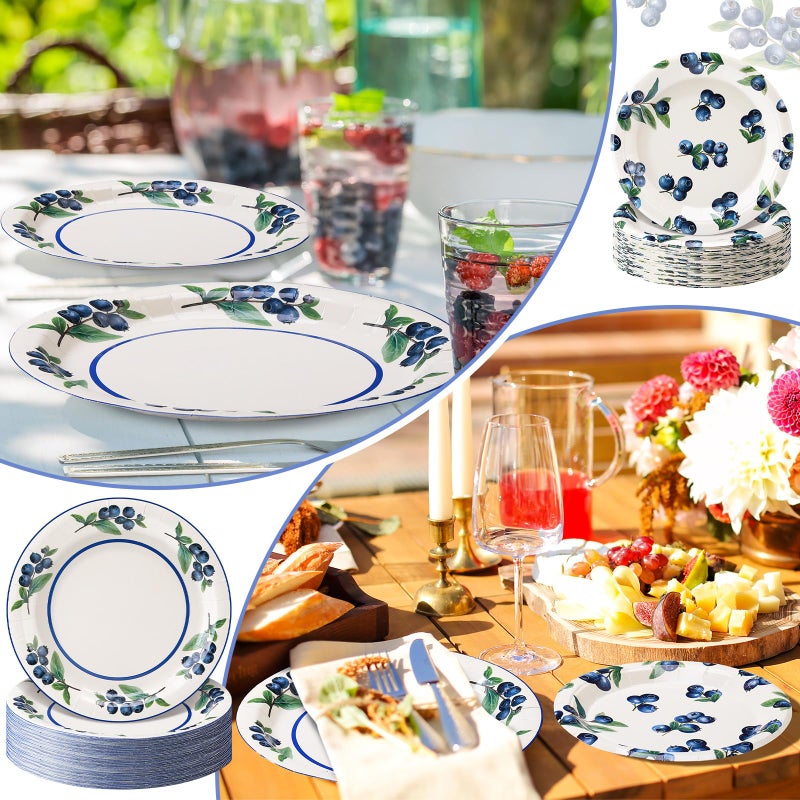 Funnymoom 48 Pcs Blueberry Paper Plates Set Include 9 Inch and 7 Inch Spring Watercolor Disposable Plates Summer Decorative Dinner Birthday Party Tableware for Baby Shower Party Supplies - Image 4