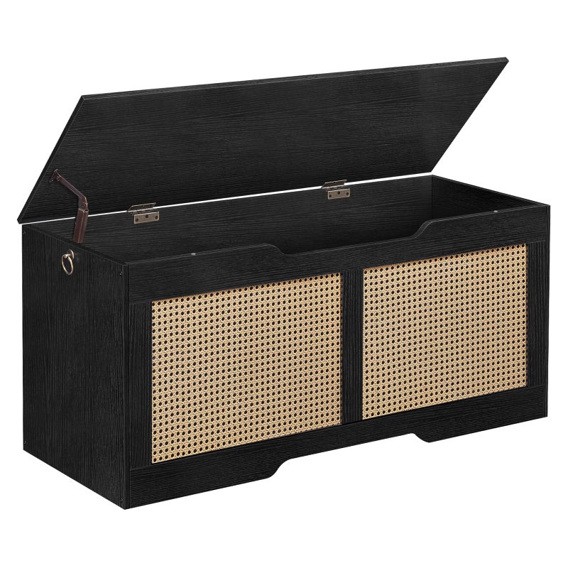 HOOBRO Storage Bench 433 Toy Box RattanLike Storage Chest Sturdy Entryway Bench Supports 220 lb Toy Chest Safety Hinge UShaped Opening Easy Assembly Black BB22CW01