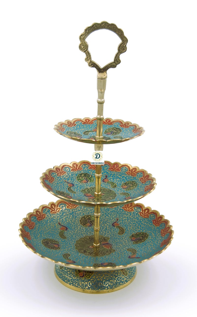 D DECKORISH DECKORISH Brass Hand Crafted 3 Tier Fruit Stand/Cake Stand - Elegant Serving Tray | Multi-Tier Display Rack | Decorative Centerpiece for Parties, Weddings, and Events - Image 1