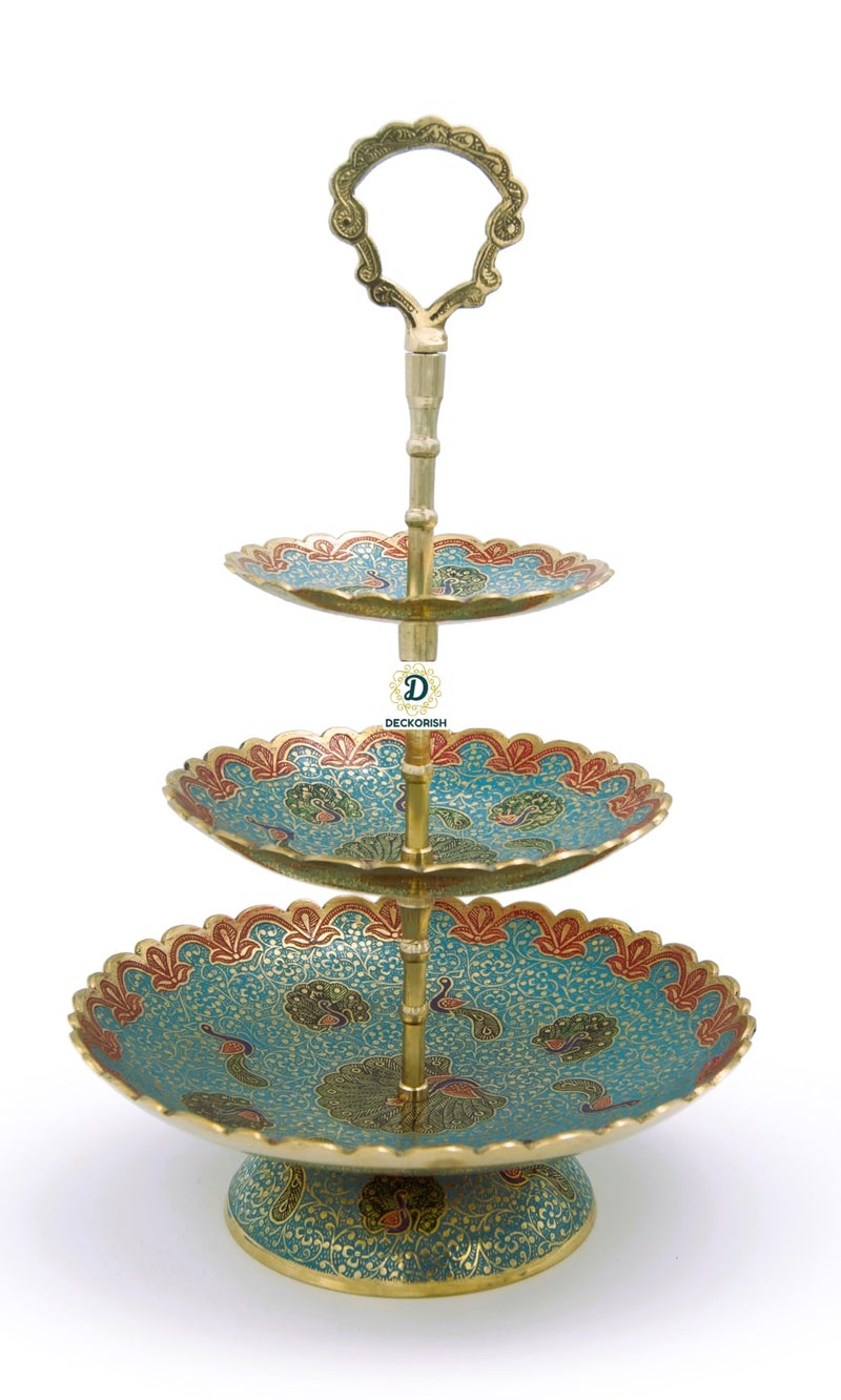 D DECKORISH DECKORISH Brass Hand Crafted 3 Tier Fruit Stand/Cake Stand - Elegant Serving Tray | Multi-Tier Display Rack | Decorative Centerpiece for Parties, Weddings, and Events - Image 2