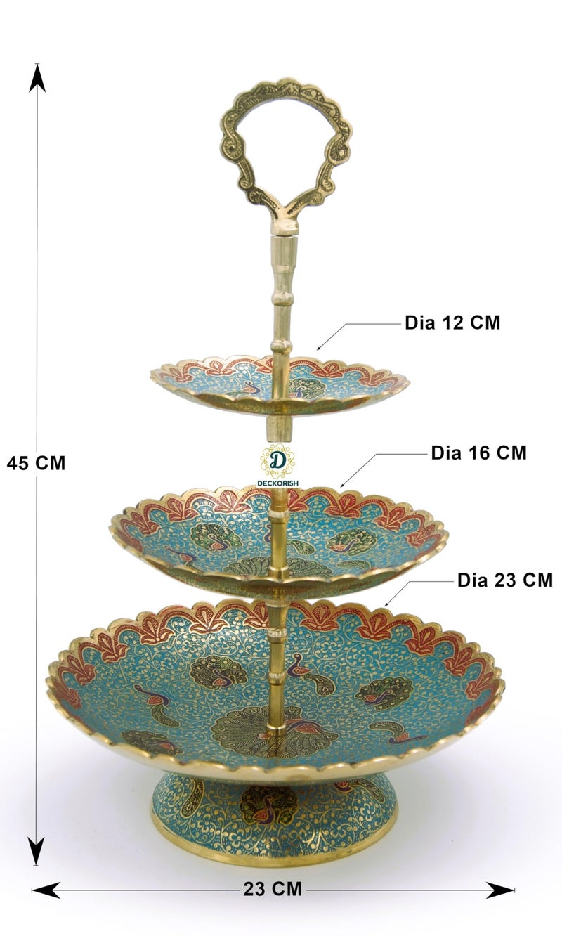D DECKORISH DECKORISH Brass Hand Crafted 3 Tier Fruit Stand/Cake Stand - Elegant Serving Tray | Multi-Tier Display Rack | Decorative Centerpiece for Parties, Weddings, and Events - Image 3
