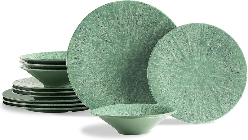 Miss Yip MissYIP 12 Pcs Dinnerware Set  Unbreakable Dish Set for 4 Dishwasher Safe Plates and Bowls  Ideal for Party Camping Indoor and Outdoor Use Vintage Green - Image 1