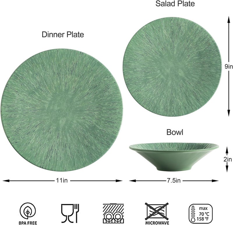 Miss Yip MissYIP 12 Pcs Dinnerware Set  Unbreakable Dish Set for 4 Dishwasher Safe Plates and Bowls  Ideal for Party Camping Indoor and Outdoor Use Vintage Green - Image 3