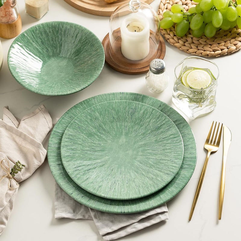 Miss Yip MissYIP 12 Pcs Dinnerware Set  Unbreakable Dish Set for 4 Dishwasher Safe Plates and Bowls  Ideal for Party Camping Indoor and Outdoor Use Vintage Green - Image 2