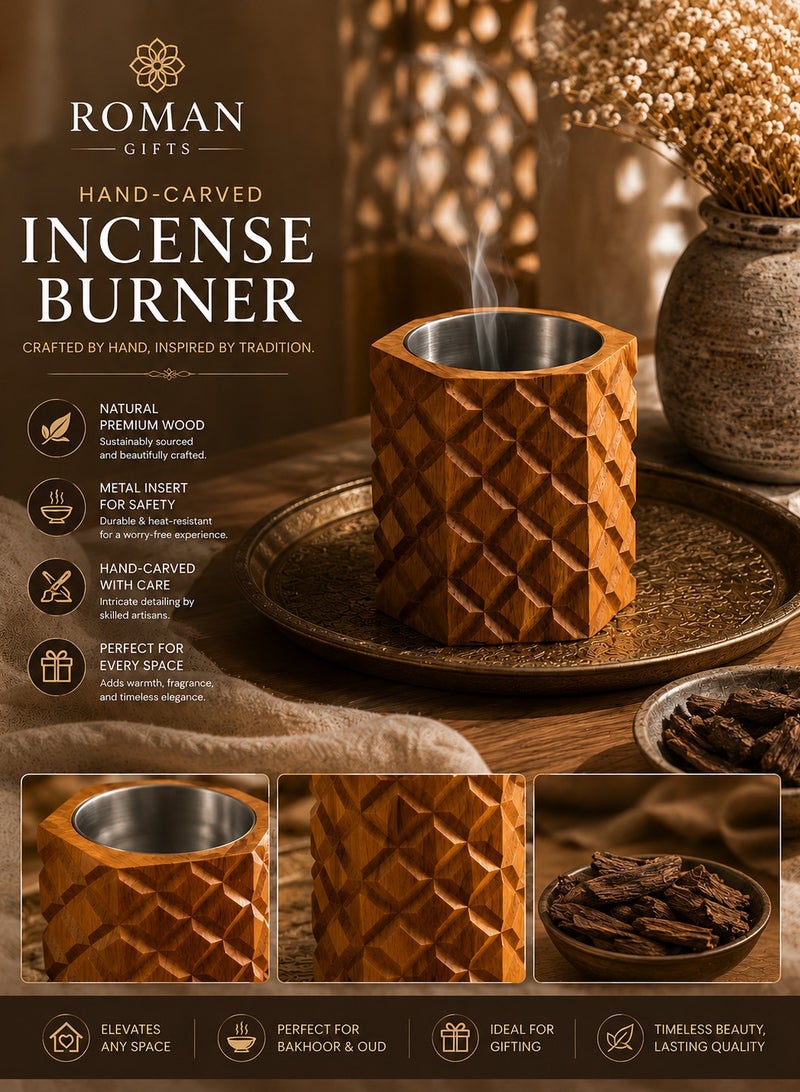 Roman Gifts Elegant Solid Wood Incense Burner – Handcrafted Single Piece with Unique Design for Home Décor or Tabletop - Image 3