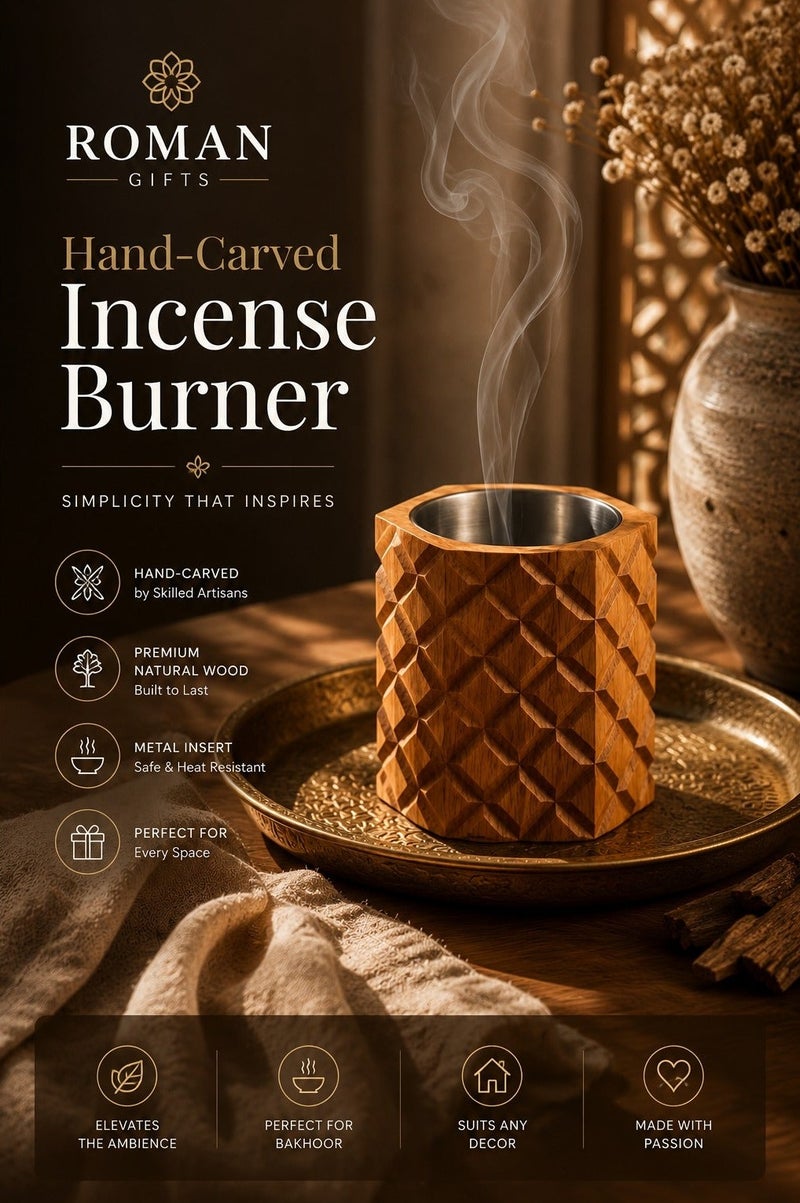 Roman Gifts Elegant Solid Wood Incense Burner – Handcrafted Single Piece with Unique Design for Home Décor or Tabletop - Image 2