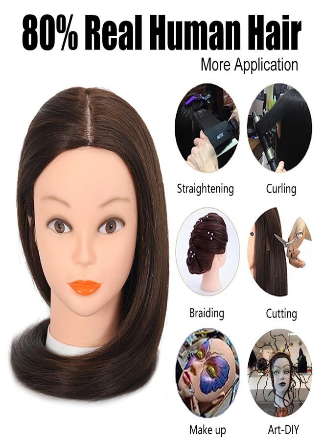 Opini 26”-28”Mannequin Head 80% Real Hair Manikin Head Cosmetology Doll Head for Styling Mannequin Head Human Hair (#4 Dark Brown) - Image 3