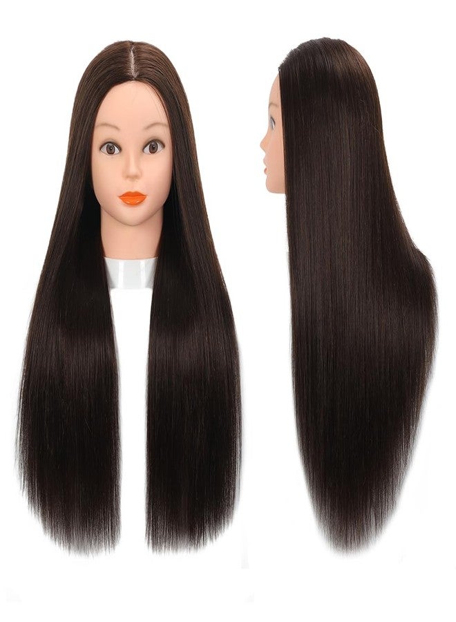 Opini 26”-28”Mannequin Head 80% Real Hair Manikin Head Cosmetology Doll Head for Styling Mannequin Head Human Hair (#4 Dark Brown) - Image 5