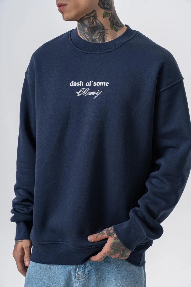 RESPIRE Men’s Memory Printed Crewneck Oversize Sweatshirt Navy Blue