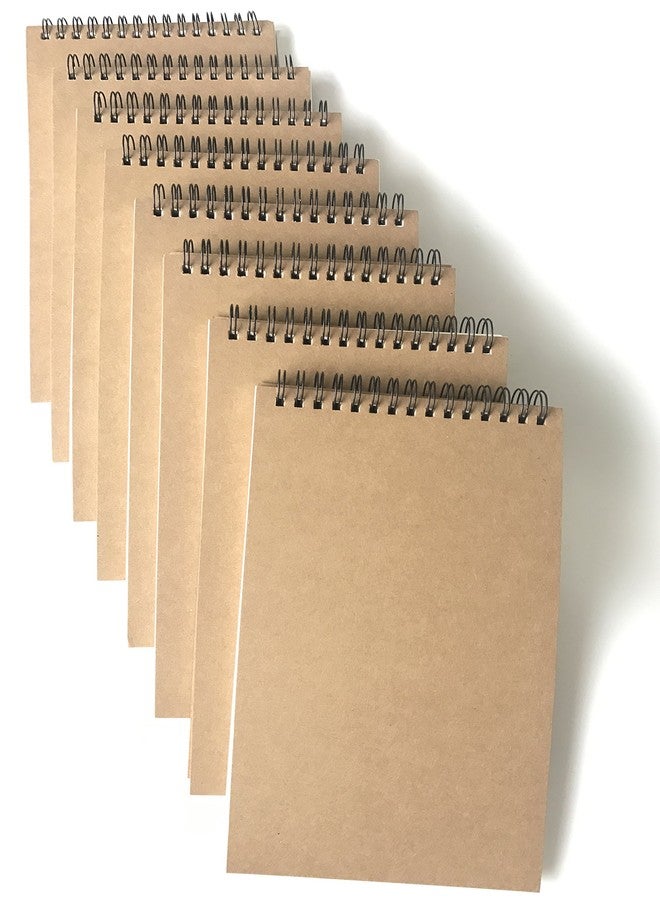 VEEPPO A5 Top Spiral Top Big Wire Journals Bulk Steno Pads Blank/Lined Kraft Brown Cardboard Cover Thick Cream Writing Pad Sketchbook Scrapbook Album (Horizontal Blank White-Pack of 8) - Image 1
