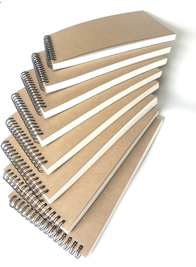 VEEPPO A5 Top Spiral Top Big Wire Journals Bulk Steno Pads Blank/Lined Kraft Brown Cardboard Cover Thick Cream Writing Pad Sketchbook Scrapbook Album (Horizontal Blank White-Pack of 8) - Image 3