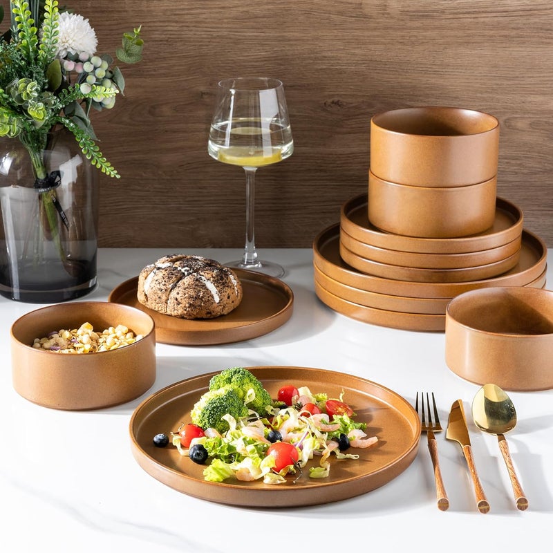 LERATIO طقم أدوات المائدة الخزفية LERATIO لـ 6 أشخاص، أطباق وأوعية عالية الحواف مقاومة للكسر والتشقق، آمنة للاستخدام في الفرن وغسالة الصحون والميكروويف، طقم خدمة لـ 6 أشخاص - Image 4