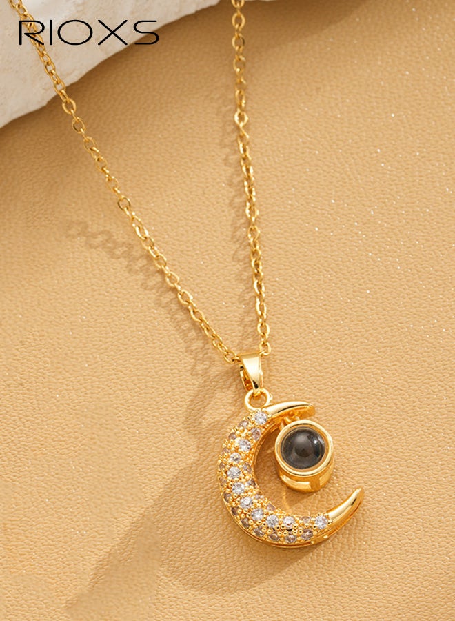 ريوكس قلادة نسائية من الذهب، قلادة على شكل دمعة من فولاذ التيتانيوم المطلي بذهب عيار 18 قيراطًا، سلسلة ترقوة فاخرة على شكل قمر، مضادة للحساسية ومقاومة للبهتان. - Image 3