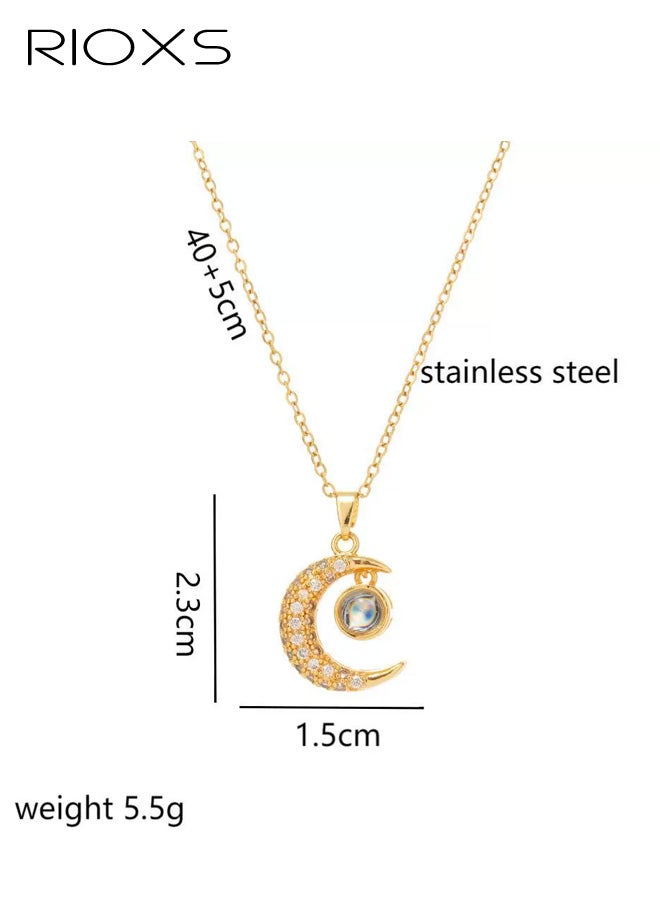 ريوكس قلادة نسائية من الذهب، قلادة على شكل دمعة من فولاذ التيتانيوم المطلي بذهب عيار 18 قيراطًا، سلسلة ترقوة فاخرة على شكل قمر، مضادة للحساسية ومقاومة للبهتان. - Image 2