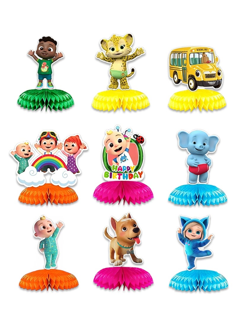 ILovhaprty Cocomelon Honeycomb Centerpieces – 9pcs JJ & Friends Table Decorations, Honeycomb Centerpiece Set for Cocomelon Theme Birthday Party Decoration Supplies - Image 1