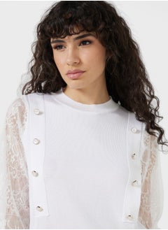 ELLA Button Detail Sweater With Lace Sleeves  - Image 3