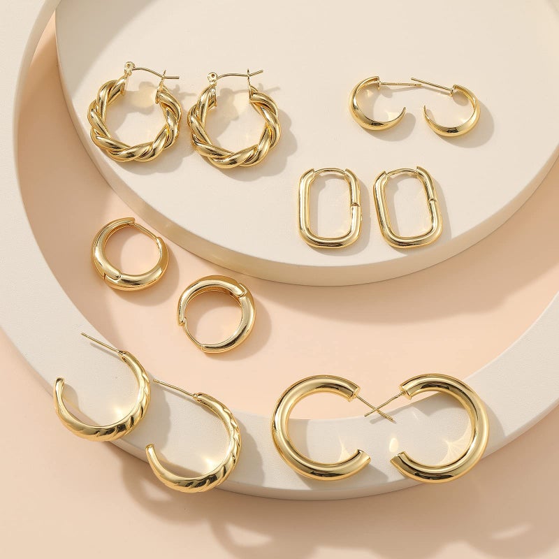 17mile Hoop Earrings Set for Women, 6 Pairs 14K Gold Plated Lightweight Hypoallergenic Chunky Open Twisted Hoops Earrings Pack Jewelry - Image 5