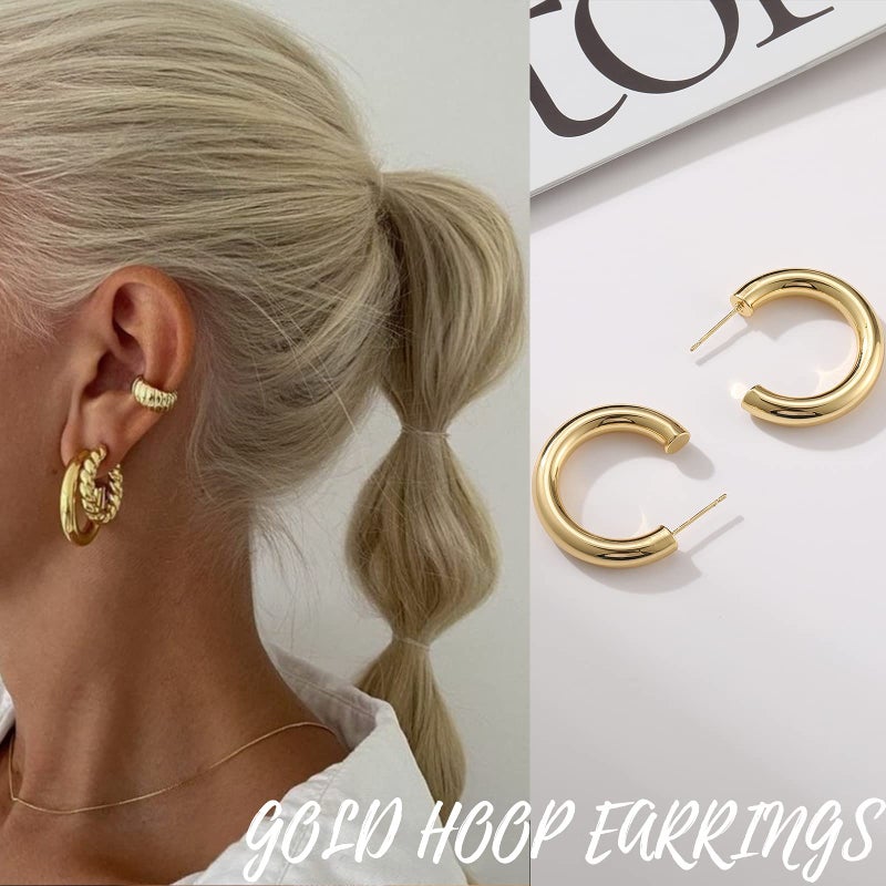 17mile Hoop Earrings Set for Women, 6 Pairs 14K Gold Plated Lightweight Hypoallergenic Chunky Open Twisted Hoops Earrings Pack Jewelry - Image 4