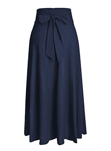 RANPHEE Long Flowy Skirts for Women Navy Blue Maxi Fit and Flare Elegant Dressy Casual Swing A Line Flattering Skirt to Hide Tummy M - Image 3