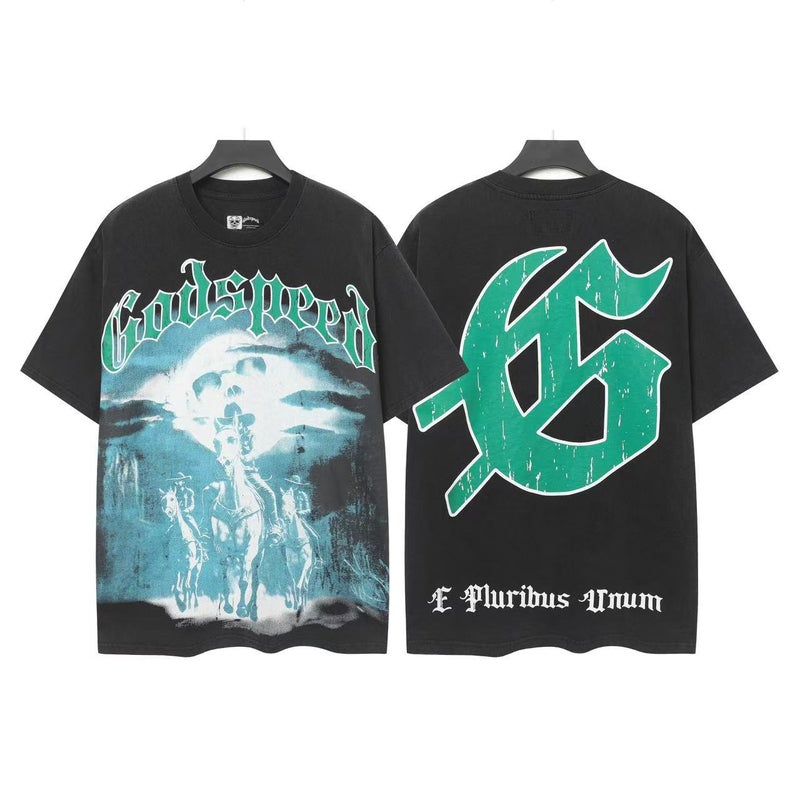 2025 US Tide Godspeed Cross-border American Rock Street Washing Retro Short-sleeved T-shirt 6038 wash water black