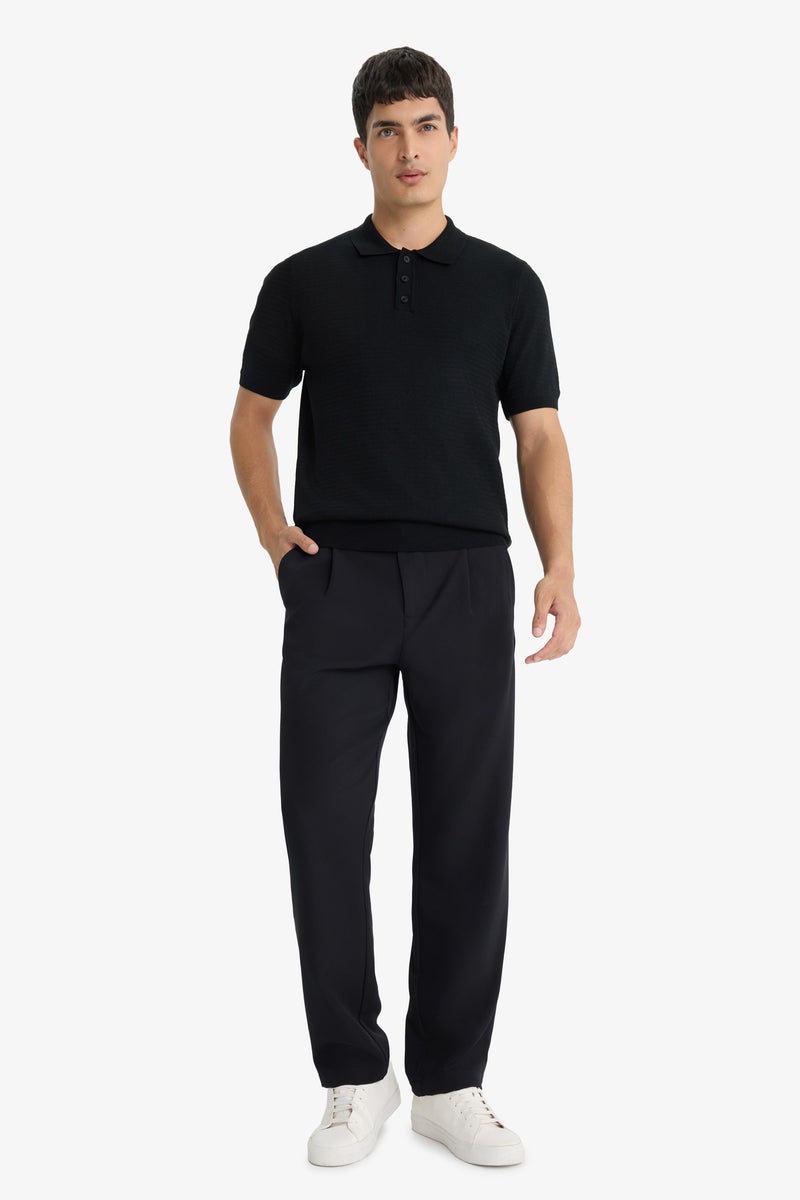 DeFacto Black Man Standard Fit Polo Neck Knit Short Sleeve T-Shirt Casual - Image 2