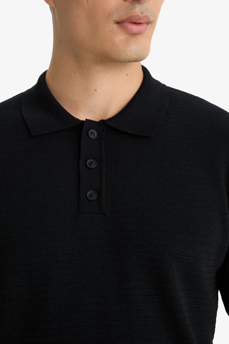 DeFacto Black Man Standard Fit Polo Neck Knit Short Sleeve T-Shirt Casual - Image 5