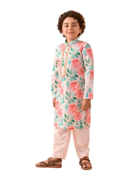 Pspeaches Boys Floral Printed Pure Cotton Kurta with Pyjamas - Image 4