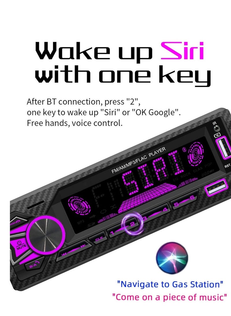 Single DIN Car Stereo Receiver with Push to Talk Assistant, Locate and find a car, Dual Bluetooth, Hands Free Calling AM/FM Radio, USB Playback and Charging