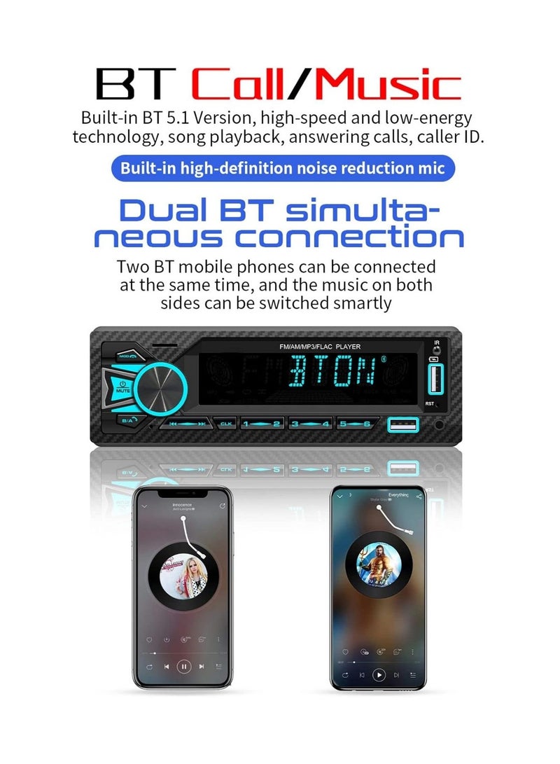 Single DIN Car Stereo Receiver with Push to Talk Assistant, Locate and find a car, Dual Bluetooth, Hands Free Calling AM/FM Radio, USB Playback and Charging