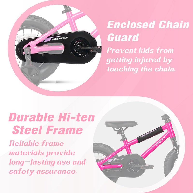cubsala 12 Inch Kids Bike for 1 2 3 4 Years Old Boys Girls Beiginner Toddlers Riders BMX Style Bicycle with Training Wheels Coaster Brake, Pink - Image 3