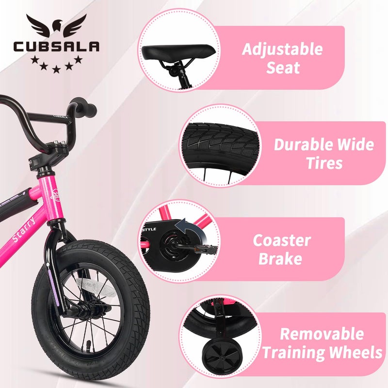 cubsala 12 Inch Kids Bike for 1 2 3 4 Years Old Boys Girls Beiginner Toddlers Riders BMX Style Bicycle with Training Wheels Coaster Brake, Pink - Image 2