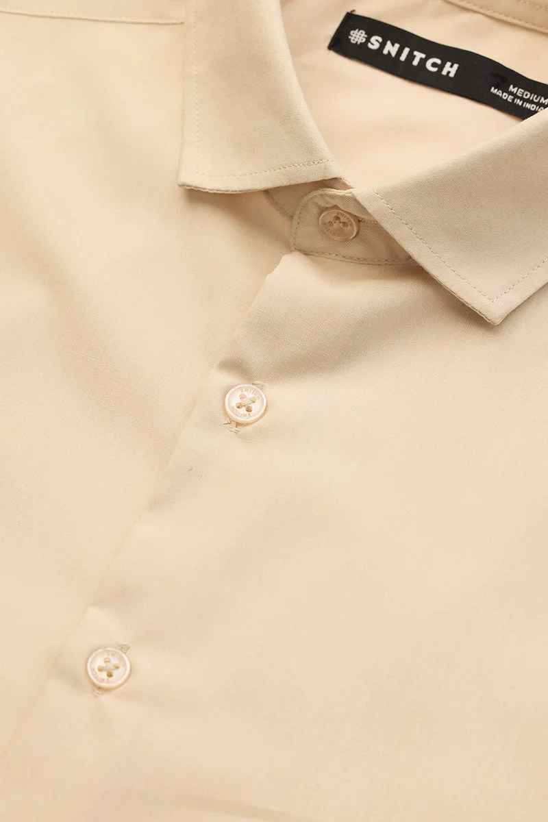 سنيتش Beige Solid Long Sleeve Slim Fit Formal Shirt